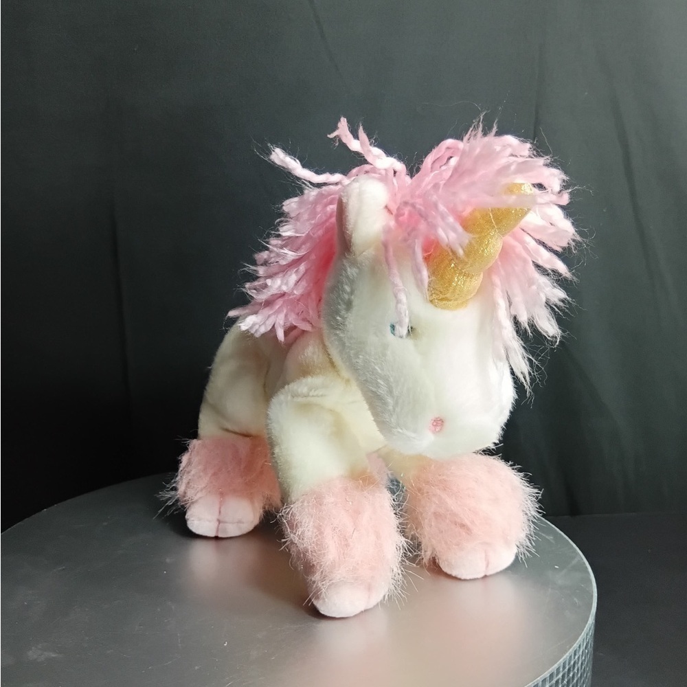 Aurora Plush Unicorn Toy with Pink Mane and Gold Horn 9”pre owned